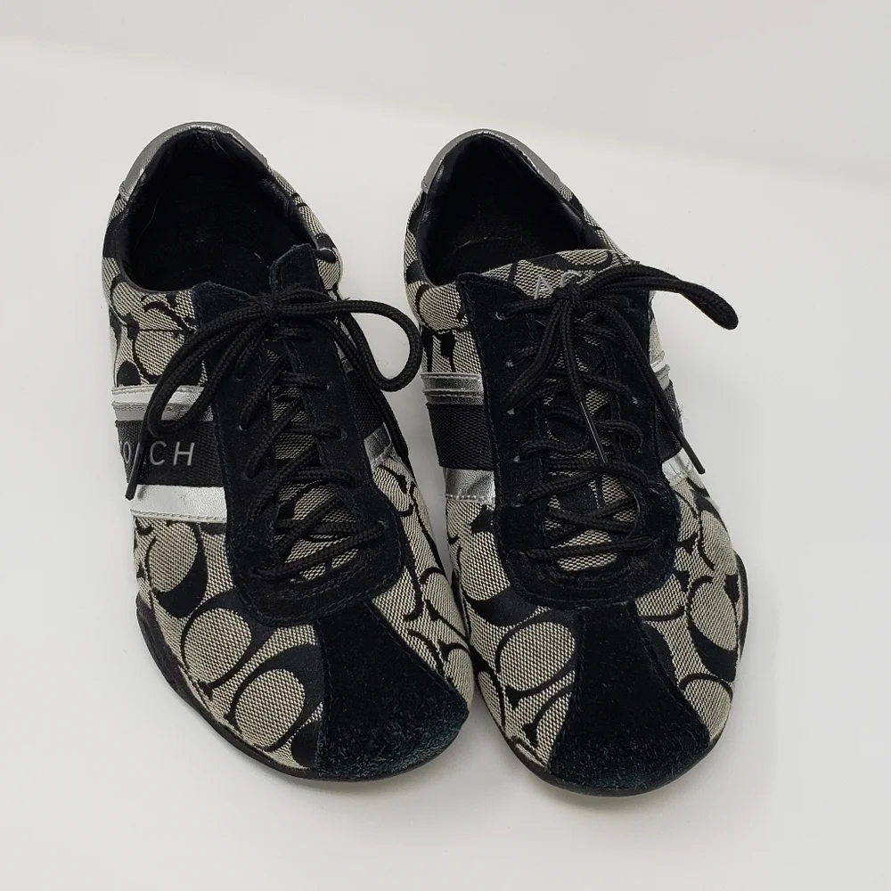Coach Women's Sneakers Signature Jayme Black / Grey / Silver Size 6 M  Flaws